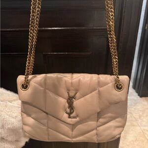 SALE!Authentic Yves Saint Laurent Quilted Shoulder Bag Gold LouLou puffer medium